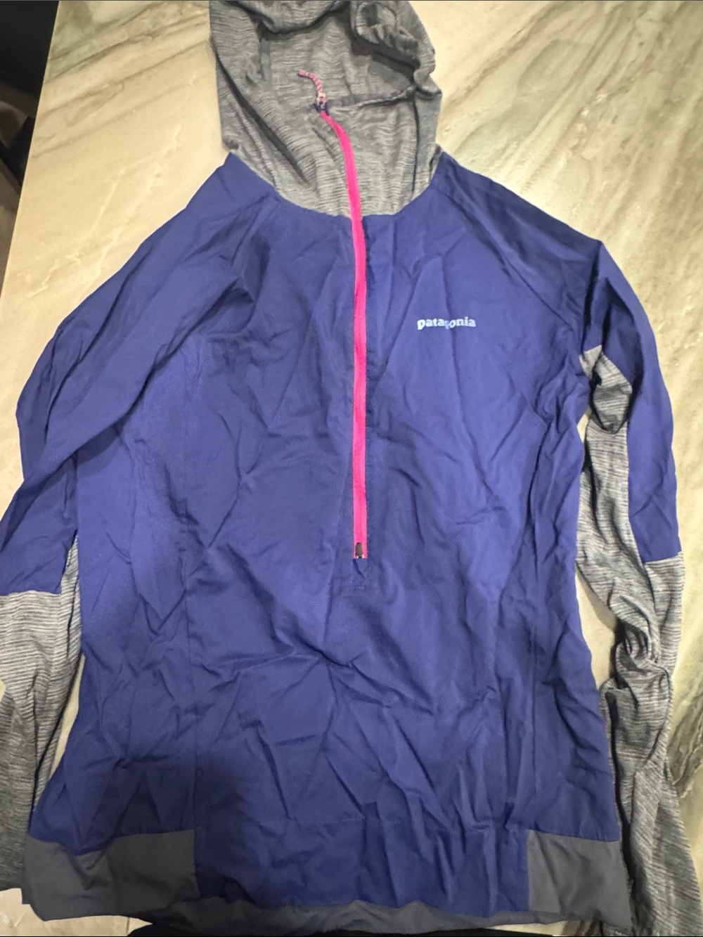 Patagonia Women's Hooded Swim Cover-Up in Purple with Gray and Pink Trim